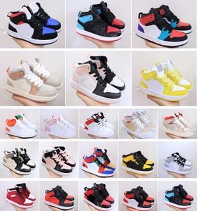 Kids 1 basketball shoes 1s Mid Dark Mocha Trainers Glow Volt Gold High Light Smoke Candy Red beans Signal Blue Multicolor Small Big Boy Girl Toddlers Sneakers Infant