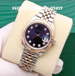 Lady's Watch Factory Sales Movimento automático 28mm Senhoras de aço inoxidável/Rose Gold Blue Diamond Dial 279171 Com caixa/papéis Sapphire Diving Watch Wristwatches