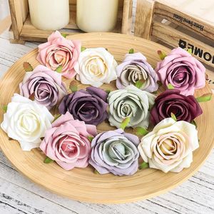 Decorative Flowers 5pcs 7cm Artificial Large Rose Flower Heads European Retro Silk Wedding Party Home Decor DIY Wreath Scrapbooking Tools