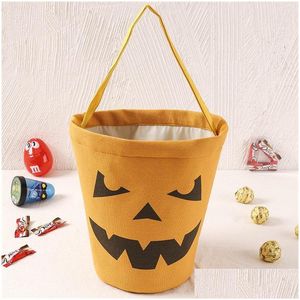 Party Favor Halloween Canvas Bucket Party Favor Cartoon Pumpkin Vampire Ghost Witch Handväskor Candy Bag Kids Presentväskor B3 Drop Delive Dhrel