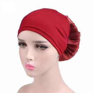 New Woman Beautiful Flower Turban Hats Muslim Women's Hijabs Elastic Cloth Head Cap Hat Ladies Hair Accessories Scarf Cap