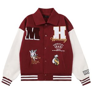 Herrjackor vintage brev broderier män kvinnor lapptäcke överdimensionerade outwear streetwear hip hop baseball college bombplan rockar 221129