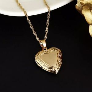 Ny 9CT Gold GF Heart Locket Pendant Necklace Chain Free Present Box