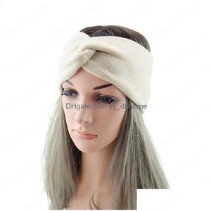 Pannband Woolen Cross Top Knot Elastic Hairbands For Women Soft Solid Color Turban pannband Kvinna flickor Hårtillbehör Drop Deli DHV23