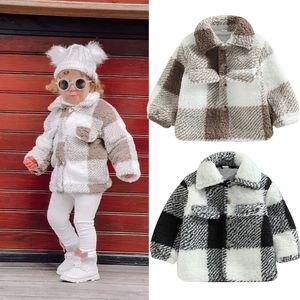 Coat Focusnorm 3 f￤rger vinter baby flickor pojkar jacka 03y l￥ng￤rmad pl￤dtryck knapp ner fleece coat outwear 221128