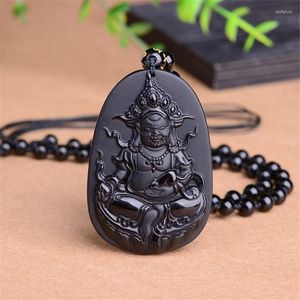 Pendant Necklaces Natural Obsidian God Of Wealth Jewelry Fine Attract Into Treasure Will Win Necklace