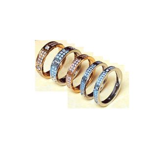Fashion Classic Brand Banding Banding Rings Titanium Steel Engagement Banding Ring de zircão Diamante para homens e mulheres Cor de cor tamanho de a