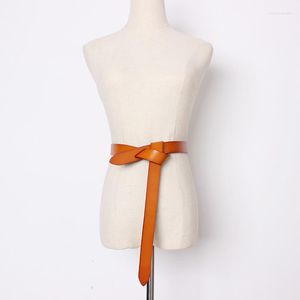 Belts Non-Buckle Adjustable Waistband Women Plain Cow Leather Waist Belt Self-tie Bow Jean Dress Genuine Cinture