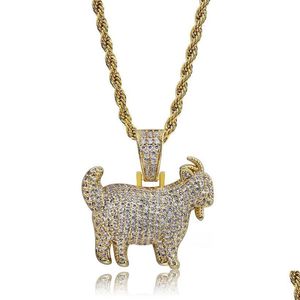Pendant Necklaces Shiny Trendy Goat Animal Pendant Necklace Charms For Men Women Gold Sier Color Cubic Zircon Hip Hop Jewelr Dhgarden Dhzqd