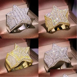 Med sidorstenar Mens Gold Ring Stones Högkvalitativ fempoäng Stjärna Fashion Hip Hop Sier Rings smycken Drop Delivery DHS9D