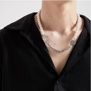 Kedjor Pearl Smile -Faced Titanium Steel Stitching Necklace Points Hip Hop Follower Chain Men's Punnings Tide Brand