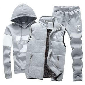 Herrspårspårspår 3 stycken Set hoodiesvestpants casual klädrockar vinter tjock varm träning för män tryckt mens väst 221128