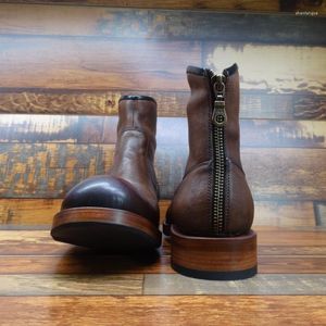 Botas de luxo italiano masculino vintage redondo tornozelo tornozelo de couro genuíno de couro de couro de moto