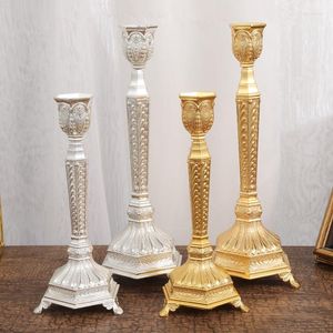 Titulares de vela 2pcs/ par de altura 25/19,5 cm de ouro/ metal prateado stands home decoração acessórios Tabela lustre zt191