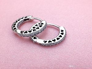 Pave Heart Hoop Earrings Charm for Pandora Sterling Silver Small Earring Women Mens Earring Wedding Jewelry3128009