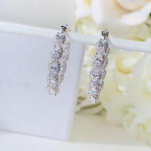 Hoop Earrings Iced Out Bling Fashion 5A Cubic Zirconia Women Jewelry Full Paved Oval CZ 35mm Medium Sized Earring