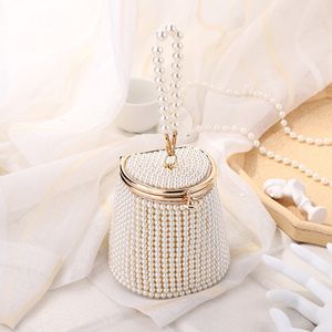 Evening Bags Luxury Full Pearl Beaded Women Wedding Party Bridal Tote Handbags Mini Fashion Bucket bag Clutches Ladies Purses 221128