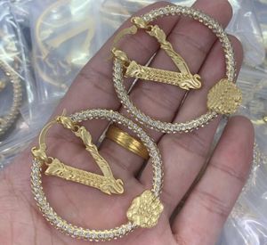 Hiphop Designed Hoop Exaggerated Big Round V letter Earings Banshee Medusa portrait brass 18K gold plated Greece Meander women Jewelry Christmas Gift MER --08