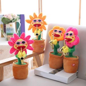 Plush Dolls Dancing Sun Flower Talking Toy Electronic with Song Potted Early Education for Kids Electric 221129