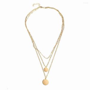 Pendant Necklaces Dainty Layered Choker Gold Silver Color Stainless Steel Disc 3 Layer Chain For Women Jewelry