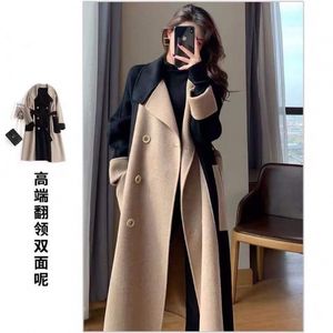 Women's Wool Blends Cashmere Coat High Sense Wool Women's Long Style Spring Double-Sided Color Matching Temperament Hepburn 221128