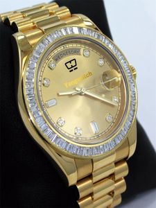 贅沢18kメンズウォッチイエローゴールドデイデートII 40mm大統領ダイヤモンドウォッチ自動腕時計