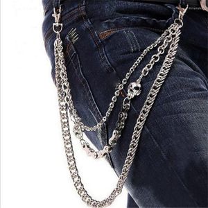 Keychains Skull Biker Link de 3 camadas cintura gancho de gancho de calça de faixa -calça Chain de carteira masculina Jóias para meninos