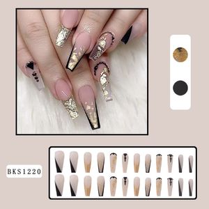 False Nails New Wearable Nails Wave Lines Detachable Press On Nails Art Full Cover Manicure Tips Simple Fashion Black White Fake Manicures