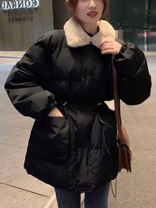 여성용 파카스 겨울 코트 여성 라펠 파카 재킷 여성 두꺼운 대형 따뜻한 코트 지퍼 오피스 레이디 빈티지 긴 슬리브 탑 221128