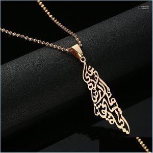 Pendant Necklaces Trendy Jewelry Arabic Hollow Stainless Steel Palestine Israel Map For Men Women Chain Necklace Drop Delive Dhgarden Dhbkt