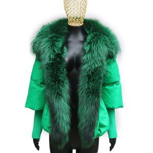 Женщины Down Parkas Annsirgra Winter Jacket White Duck Hover Женщины настоящие меховые пальто супер большой воротник с вязаной рукавом 221128