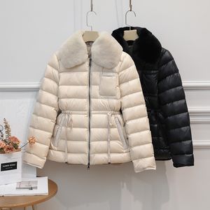 Women s Down Parkas Ultra Light Winter Brand 90 White Duck Jacket Women Large Natural Rabbit s Fur Coat Female Luxury Sash Tie Up Slim 221128