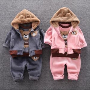 2022 Autumn Winter New Children's Set Boys and Girls Cartoon Plush Bear Vest Hoodies Pants Three Piece Suit Fashion Korean Casual Children's Clothing Trend