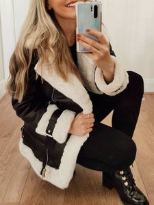 Women's Jackets AiLegogo Autumn Winter Coat Women Pu Faux Soft Leather Black White Sheepskin Fur Jacket Female Outwear Casaco Feminino 221128