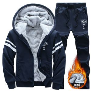 Herrspårsperioder Tracksuit Winter Sporting Slim Fit Warmthated Sportswear Hooded Sweatsuit Two Piece Running Fitness Set 221129