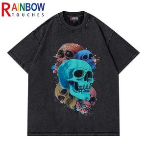 Herr t-shirts Rainbowtouches Vintage T Shirt Skull Anime Graphic Overized T Shirt Hight Street Fashion Mens Hip Hop Washed Camiseta Hombre T221130