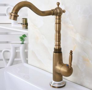 Kökskranar Antik mässing Badrumskran 360 Swivel Basin Sink Mixer Tap Enkel hål/handtag LNF607