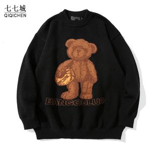 Erkek Sweaters Karikatür Ayı Örgü Erkekler Sonbahar Kış Kazak Sokak Harajuku Büyük boyutlu gündelik jumper çift o boyun üstleri erkek 221129