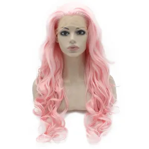 Long Pink Synthetic Hair Lace Front Wig Heat Resistant Fiber Hair