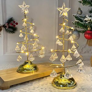 Christmas Decorations LED Crystal Star Iron Tree Light Small Xmas Table Lamp For Home Navidad Gift 2023 Year 221130