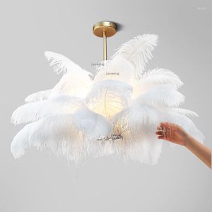 Pendant Lamps Nordic Design Velvet Feathers Lights Living Room Lamp LED Indoor Lighting Light Fixtures Kitchen Hanging