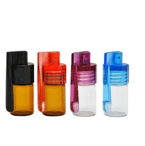 Bunte 36-mm-Reisegröße aus Acryl-Kunststoff-Flasche, Schnupftabak-Snorter-Spender, Glas-Pillenetui, Fläschchen-Behälterbox mit Löffel