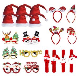 Juldekorationer 2023 Dekorativa glasögon Set Children's Gift Santa Claus Hat Head Band Clamping År 221130