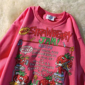 Kvinnors hoodies tröjor kawaii rose rött tecknad bokstav tryck tröja vintage streetwear mode toppar o nack casual tonåringar kläder goth punk 221129