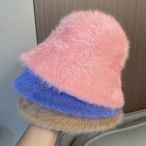 패션 인공 토끼 모피 버킷 모자 여성 가을 ​​겨울 따뜻한 두꺼운 어부 모자 모자 파나마 플러시 유역 모자 레이디 모자