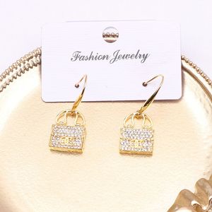 18K Gold Plated Luxury Brand Designers Letters Stud Clip Chain Sweet Mini Bag Geometric Famous Women 925 Silver Crystal Rhinestone Earring Wedding Party Jewerlry