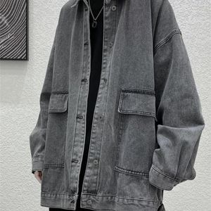 Herrjackor svart grå denim vår höst koreansk trend streetwear vintage jeans kappa unisex casual stilig punk 221129