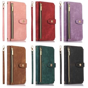 Wallet Phone Cases for iPhone 14 13 12 11 Pro X XR XS Max 7 8 Plus Multifunction Skin-Feeling PU Leather Flip Kickstand Cover Case with Card Slots and Zipper Coin Purse