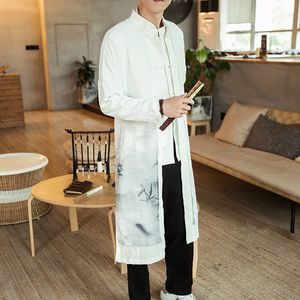 Herrenjacken M5XL Plus Größe Männer Trenchcoat Gefälschte Zwei Stücke Strickjacke Kimono Mantel Männlich Lange Chinesischen Stil Schwarz Lose Vintage Baumwolle leinen 221130