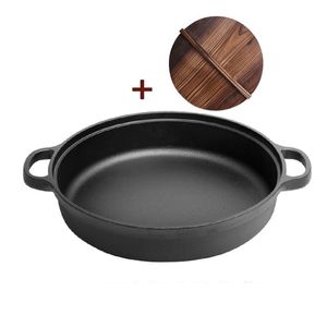 Korean Cast Iron Frying Pans With Two Handles And Wooden Pot Cover No Coating Multi Functional Non Stick Pan Kitchen Tool Classical Cookware 71 25sd E3 on Sale